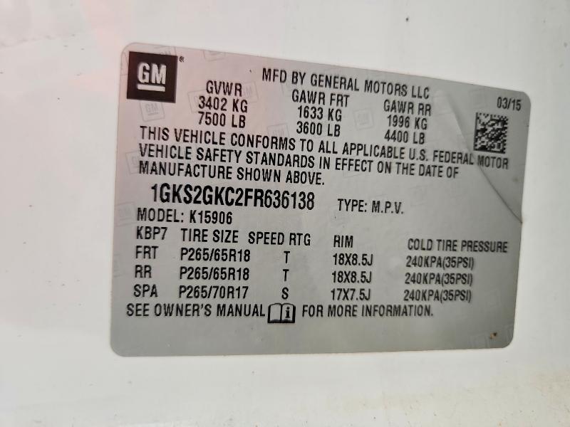 Aukcja sprzedaży 2015 Gmc Yukon Xl, vin: 1GKS2GKC2FR636138, numer aukcji: 61138716