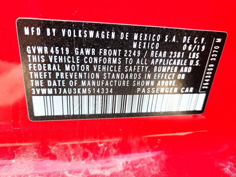 60434206 :رقم المزاد ، 3VWM17AU3KM514334 vin ، 2019 Volkswagen Golf Alltrack مزاد بيع