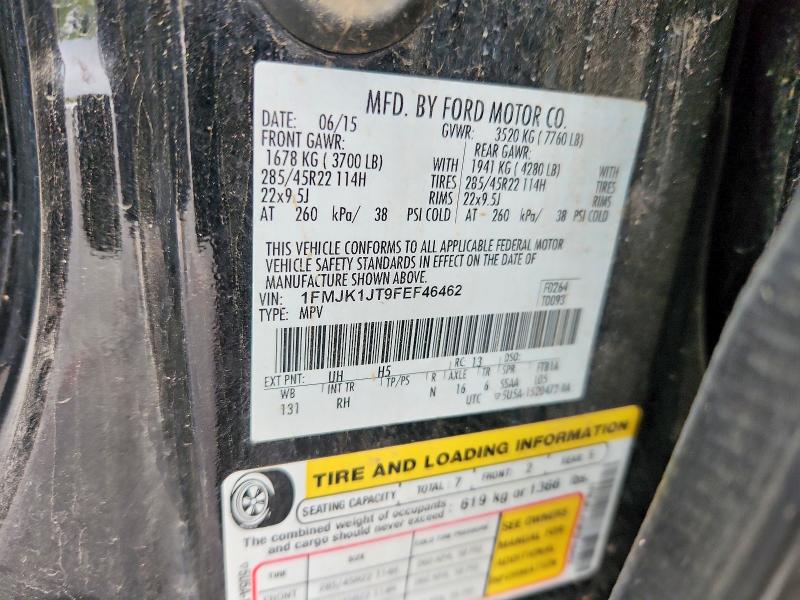 2015 Ford Expedition მანქანა იყიდება აუქციონზე, vin: 1FMJK1JT9FEF46462, აუქციონის ნომერი: 63009986