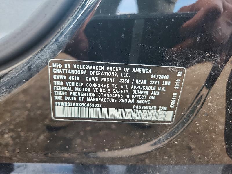 59834816 :رقم المزاد ، 1VWBS7A3XGC053623 vin ، 2016 Volkswagen Passat مزاد بيع