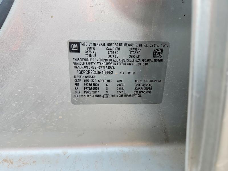 2016 Chevrolet Silverado მანქანა იყიდება აუქციონზე, vin: 3GCPCREC4GG105563, აუქციონის ნომერი: 59740476