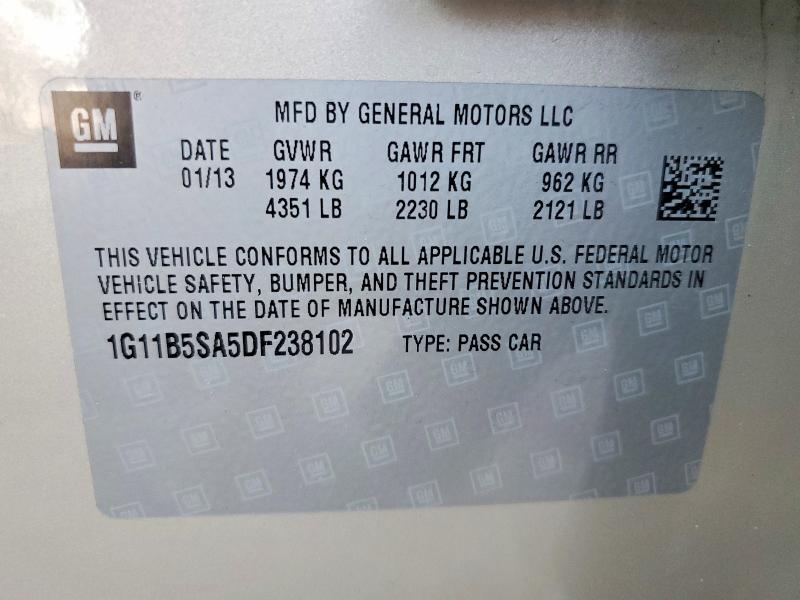 Aukcja sprzedaży 2013 Chevrolet Malibu, vin: 1G11B5SA5DF238102, numer aukcji: 59999066