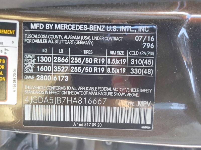 2017 Mercedes-benz Gle მანქანა იყიდება აუქციონზე, vin: 4JGDA5JB7HA816667, აუქციონის ნომერი: 61709946