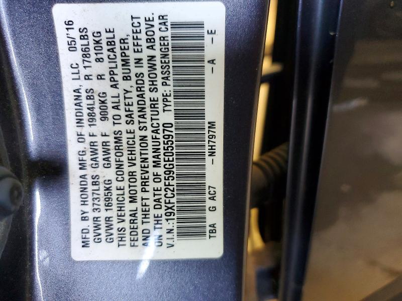 2016 Honda Civic მანქანა იყიდება აუქციონზე, vin: 19XFC2F59GE055970, აუქციონის ნომერი: 59164896