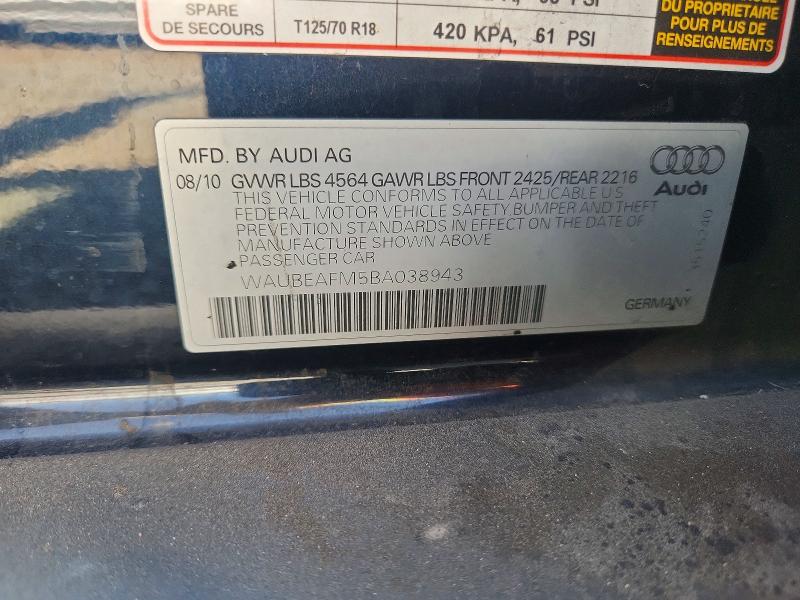 61610426 :رقم المزاد ، WAUBEAFM5BA038943 vin ، 2011 Audi A3 مزاد بيع