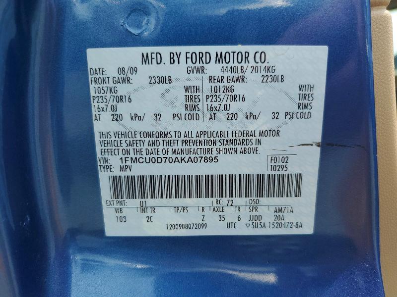 Auction sale of the 2010 Ford Escape, vin: 1FMCU0D70AKA07895, lot number: 61913226