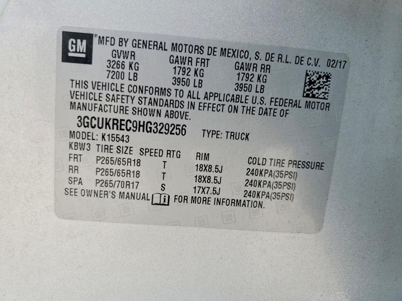 59144676 :رقم المزاد ، 3GCUKREC9HG329256 vin ، 2017 Chevrolet Silverado مزاد بيع