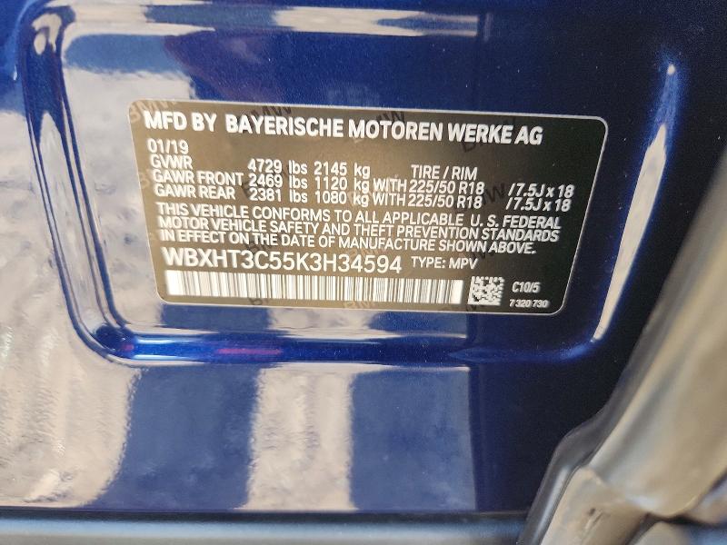 59403936 :رقم المزاد ، WBXHT3C55K3H34594 vin ، 2019 Bmw X1 مزاد بيع