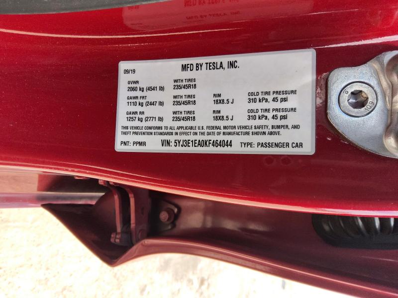 Aukcja sprzedaży 2019 Tesla Model 3, vin: 5YJ3E1EA0KF464044, numer aukcji: 62981696