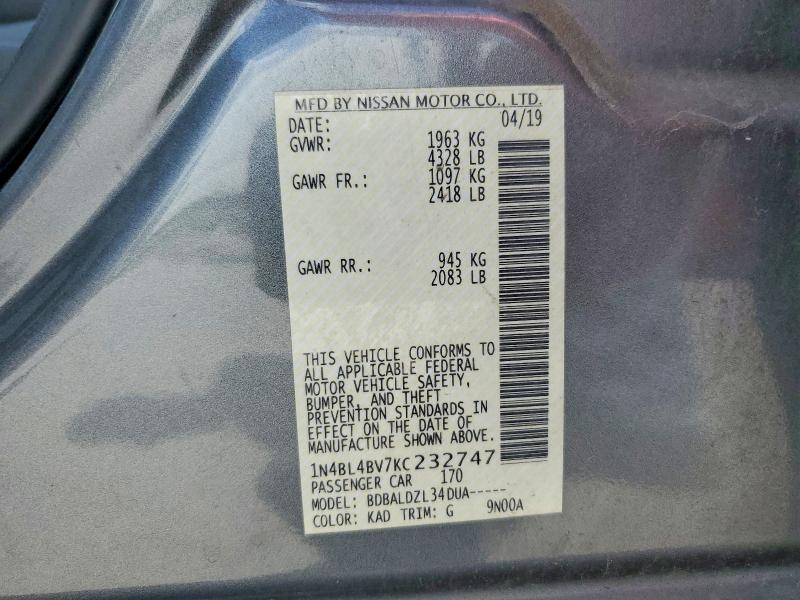 Продаж на аукціоні авто 2019 Nissan Altima, vin: 1N4BL4BV7KC232747, номер лоту: 61074586