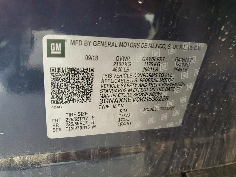 Продаж на аукціоні авто 2019 Chevrolet Equinox, vin: 3GNAXSEV0KS530228, номер лоту: 60074866