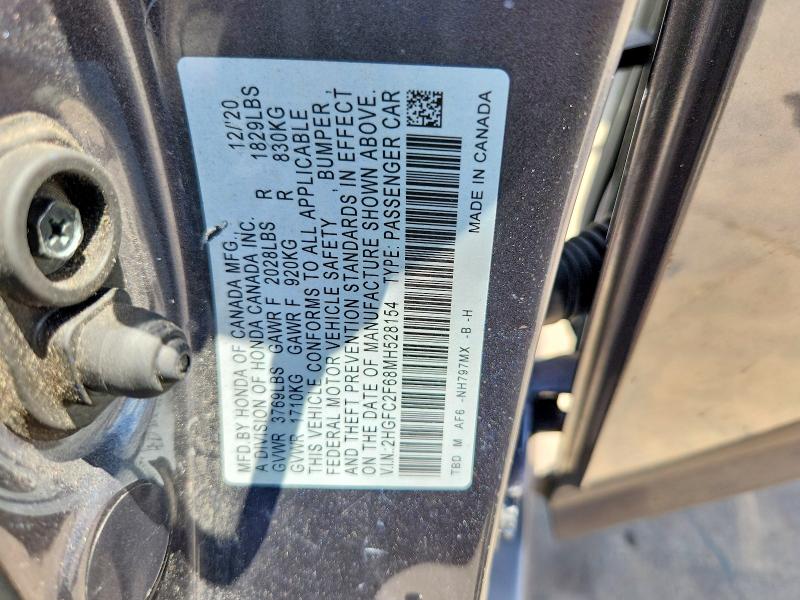2021 Honda Civic მანქანა იყიდება აუქციონზე, vin: 2HGFC2F68MH528154, აუქციონის ნომერი: 60133226