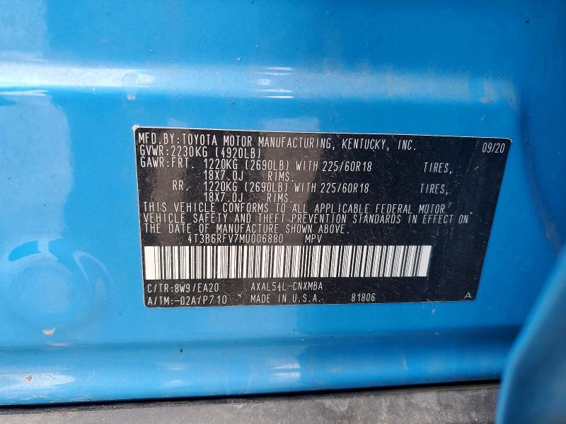 Aukcja sprzedaży 2021 Toyota Rav4 Hybrid, vin: 4T3B6RFV7MU006880, numer aukcji: 60471696