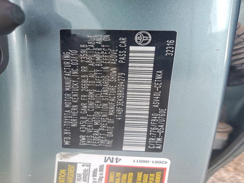 2011 Toyota Camry მანქანა იყიდება აუქციონზე, vin: 4T4BF3EK9BR094279, აუქციონის ნომერი: 58025366