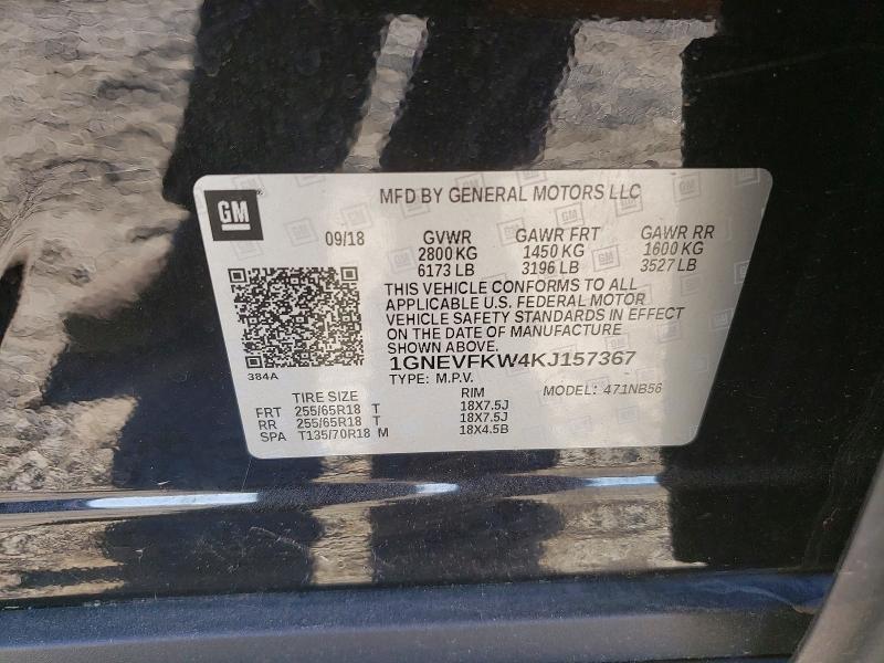 Aukcja sprzedaży 2019 Chevrolet Traverse, vin: 1GNEVFKW4KJ157367, numer aukcji: 62355786
