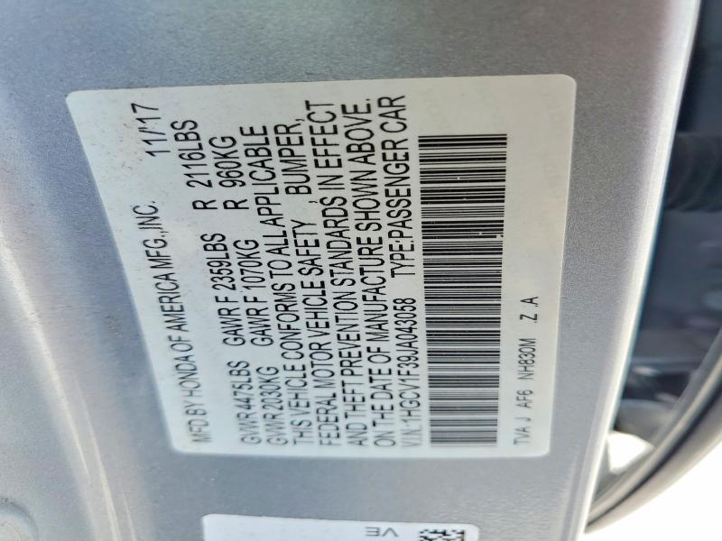 Продажа на аукционе авто 2018 Honda Accord, vin: 1HGCV1F39JA043058, номер лота: 59803056