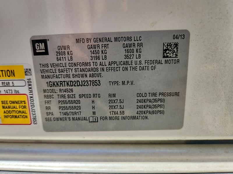 2013 Gmc Acadia მანქანა იყიდება აუქციონზე, vin: 1GKKRTKD2DJ237853, აუქციონის ნომერი: 63375826
