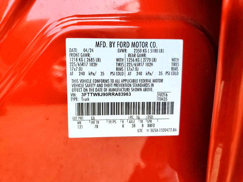 2024 Ford Maverick მანქანა იყიდება აუქციონზე, vin: 3FTTW8J90RRA83983, აუქციონის ნომერი: 60942876