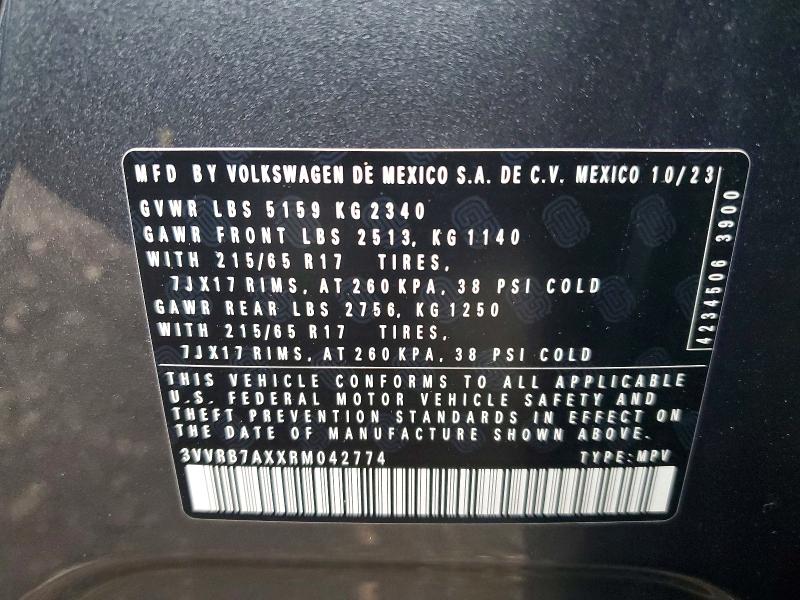 60316556 :رقم المزاد ، 3VVRB7AXXRM042774 vin ، 2024 Volkswagen Tiguan مزاد بيع