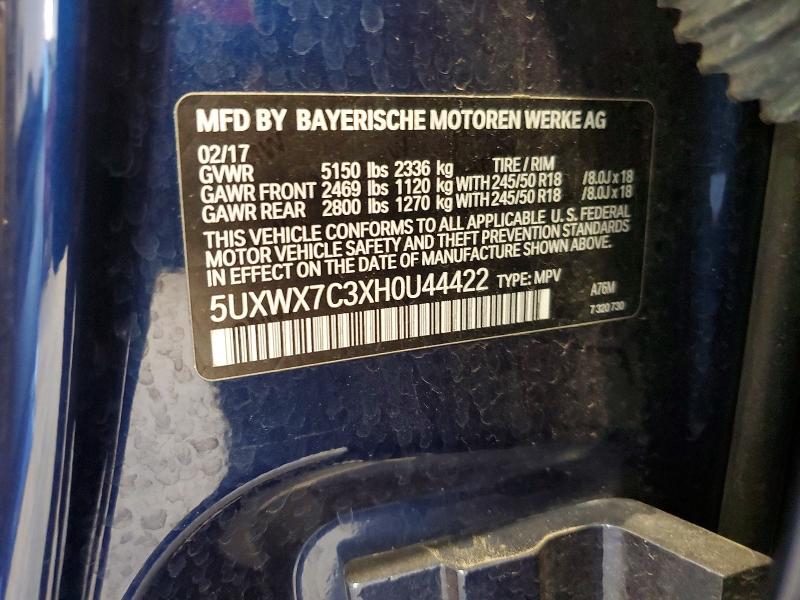 Aukcja sprzedaży 2017 Bmw X3, vin: 5UXWX7C3XH0U44422, numer aukcji: 60777306