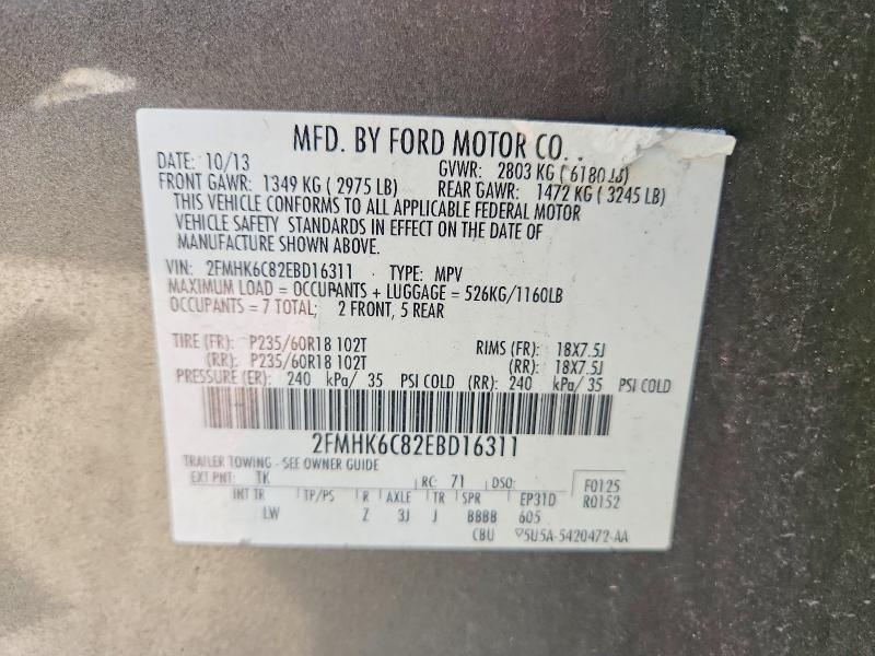 60504296 :رقم المزاد ، 2FMHK6C82EBD16311 vin ، 2014 Ford Flex مزاد بيع