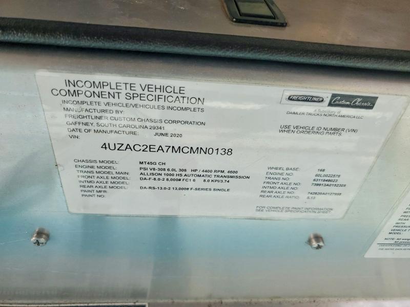 Продаж на аукціоні авто 2021 Freightliner Mt45 Chassis, vin: 4UZAC2EA7MCMN0138, номер лоту: 58502346