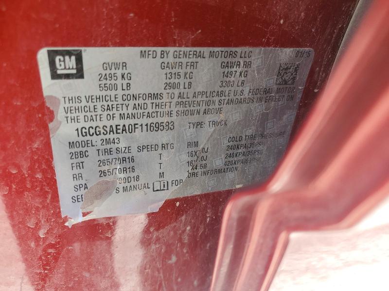Aukcja sprzedaży 2015 Chevrolet Colorado, vin: 1GCGSAEA0F1169583, numer aukcji: 59314206