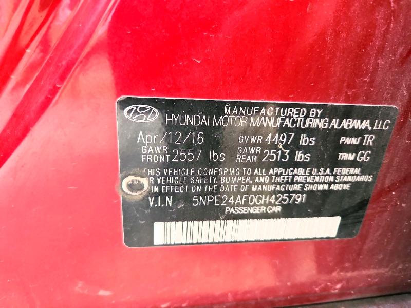 Auction sale of the 2016 Hyundai Sonata, vin: 5NPE24AF0GH425791, lot number: 59630616