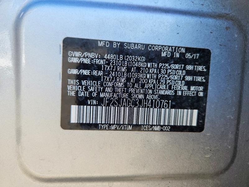 Aukcja sprzedaży 2018 Subaru Forester, vin: JF2SJAGC3JH410761, numer aukcji: 59863996