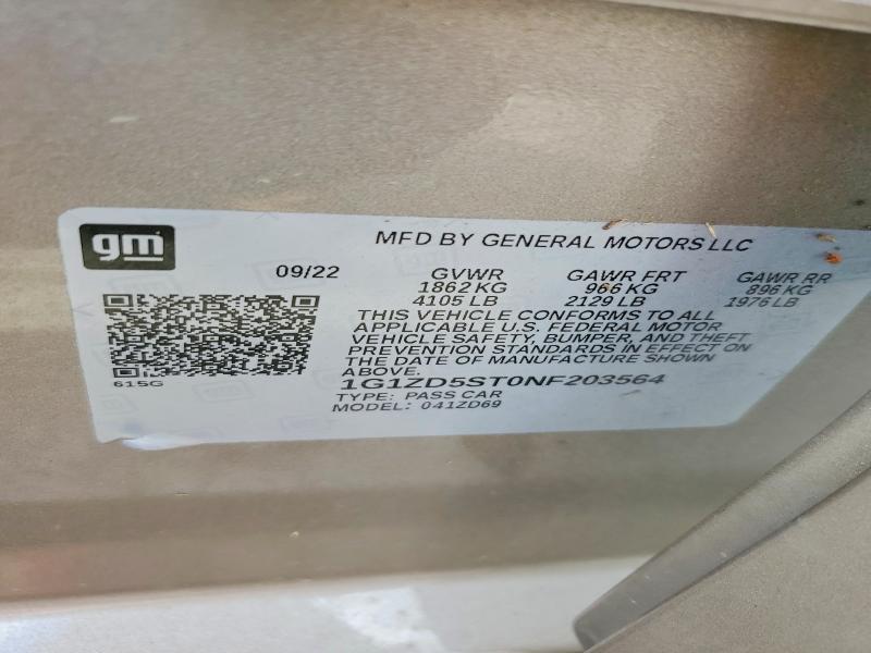 Aukcja sprzedaży 2022 Chevrolet Malibu, vin: 1G1ZD5ST0NF203564, numer aukcji: 60453756