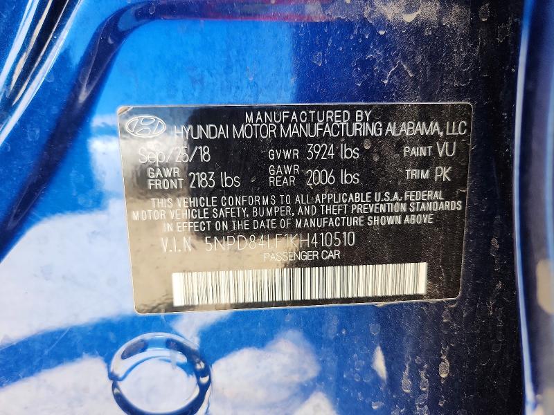 Aukcja sprzedaży 2019 Hyundai Elantra, vin: 5NPD84LF1KH410510, numer aukcji: 62343296