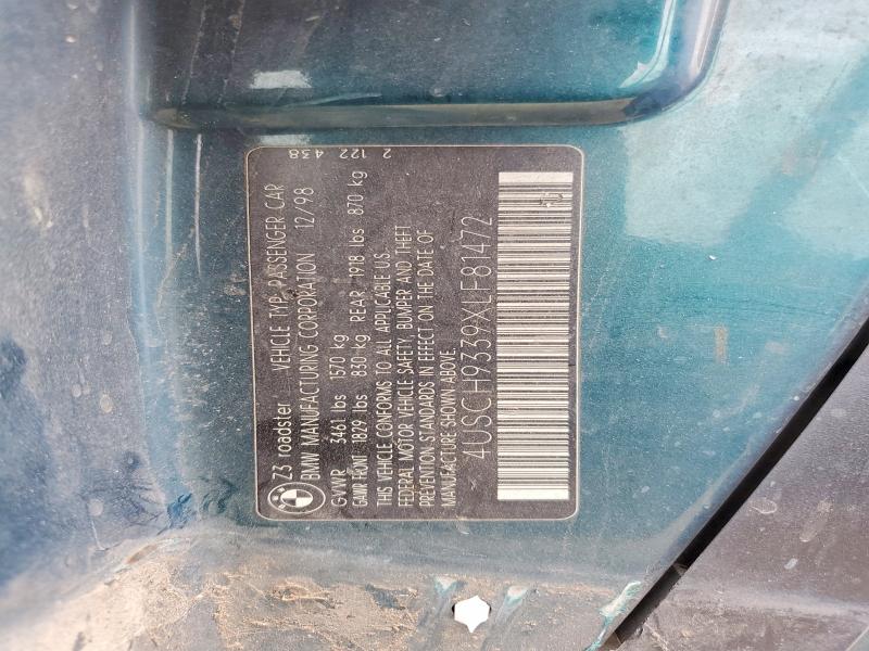 60233816 :رقم المزاد ، 4USCH9339XLF81472 vin ، 1999 Bmw Z3 مزاد بيع