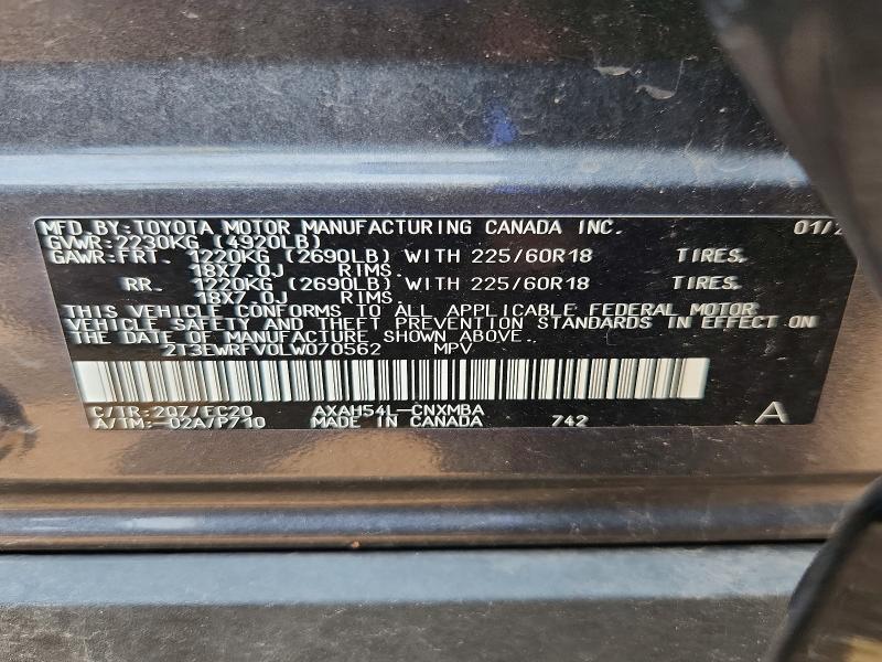 Aukcja sprzedaży 2020 Toyota Rav4, vin: 2T3EWRFV0LW070562, numer aukcji: 61291286