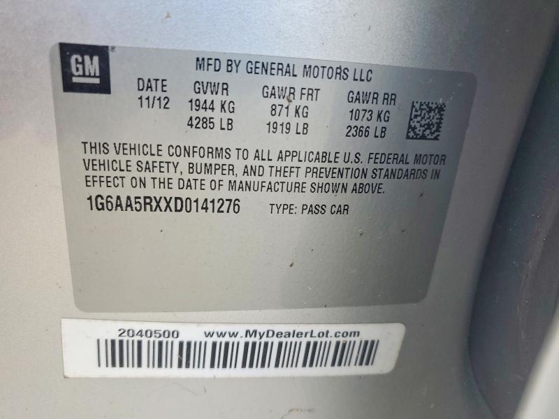 59536616 :رقم المزاد ، 1G6AA5RXXD0141276 vin ، 2013 Cadillac Ats مزاد بيع
