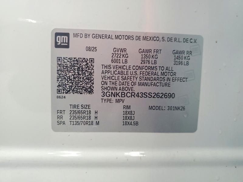 Продаж на аукціоні авто 2025 Chevrolet Blazer, vin: 3GNKBCR43SS262690, номер лоту: 60759046