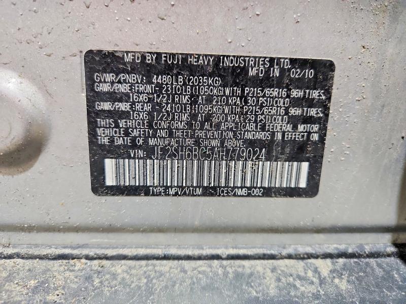 Продажа на аукционе авто 2010 Subaru Forester, vin: JF2SH6BC5AH779024, номер лота: 61887946