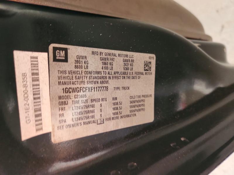 2015 Chevrolet Express G2500 მანქანა იყიდება აუქციონზე, vin: 1GCWGFCFXF1177778, აუქციონის ნომერი: 61415786