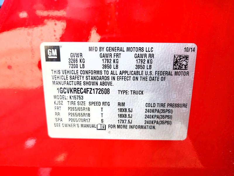 Продаж на аукціоні авто 2015 Chevrolet Silverado, vin: 1GCVKREC4FZ172608, номер лоту: 59271656