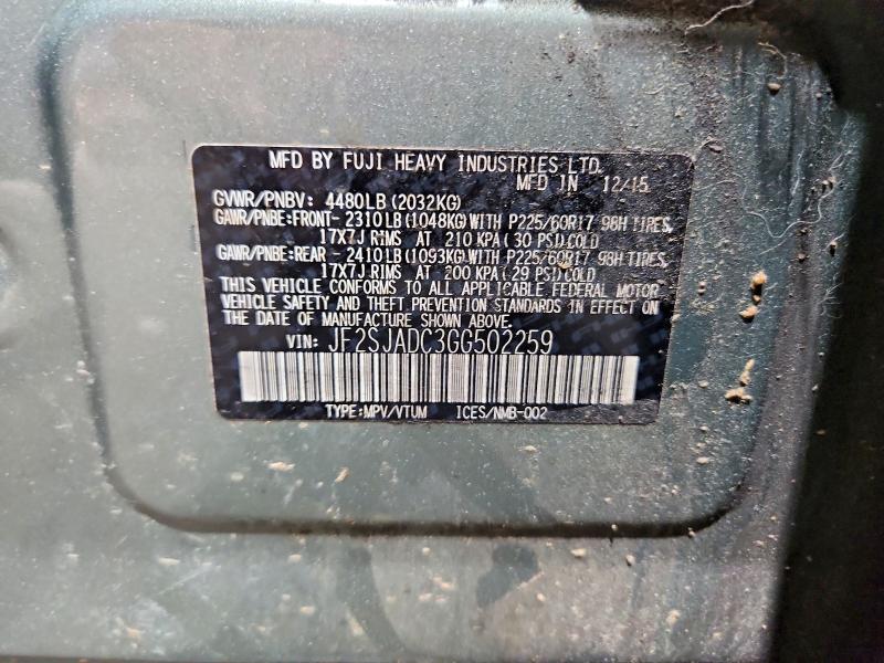 Продажа на аукционе авто 2016 Subaru Forester, vin: JF2SJADC3GG502259, номер лота: 59274466