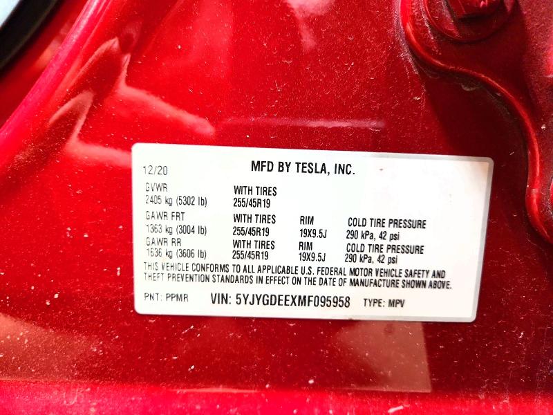 62389666 :رقم المزاد ، 5YJYGDEEXMF095958 vin ، 2021 Tesla Model Y مزاد بيع