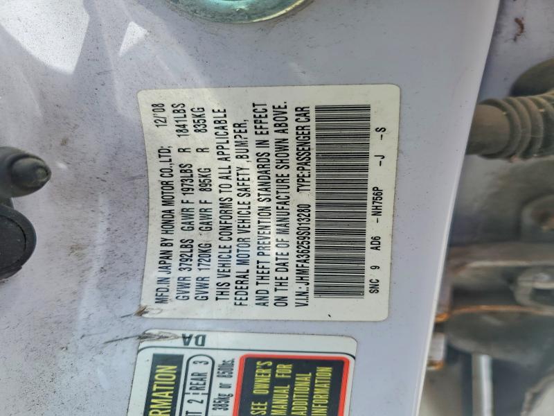 60675586 :رقم المزاد ، JHMFA36259S013280 vin ، 2009 Honda Civic مزاد بيع