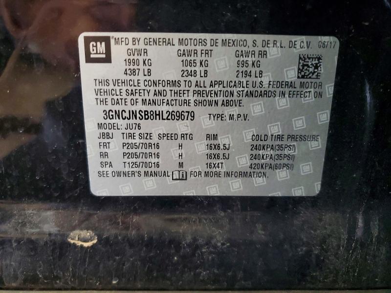61134796 :رقم المزاد ، 3GNCJNSB8HL269679 vin ، 2017 Chevrolet Trax مزاد بيع