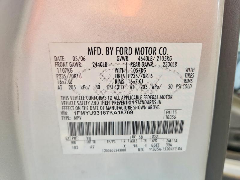 2007 Ford Escape მანქანა იყიდება აუქციონზე, vin: 1FMYU93167KA18769, აუქციონის ნომერი: 60145756