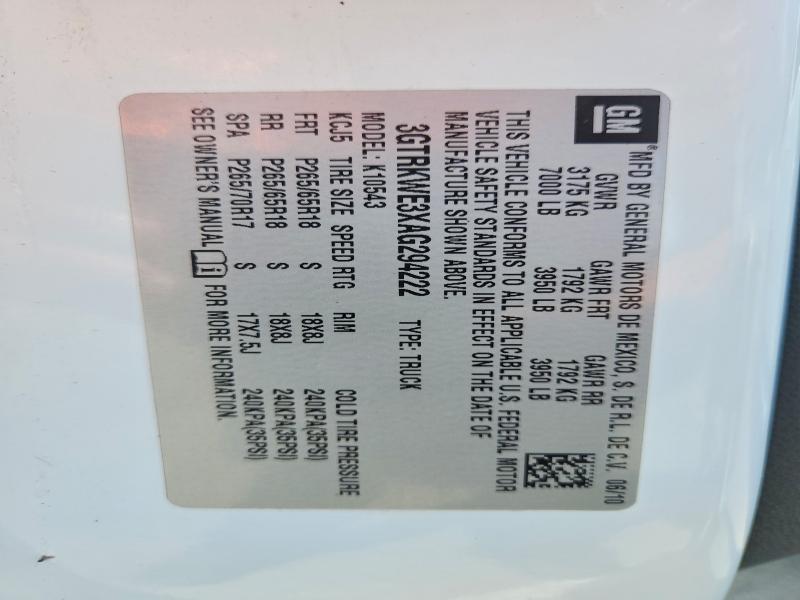60479856 :رقم المزاد ، 3GTRKWE3XAG294222 vin ، 2010 Gmc Sierra مزاد بيع