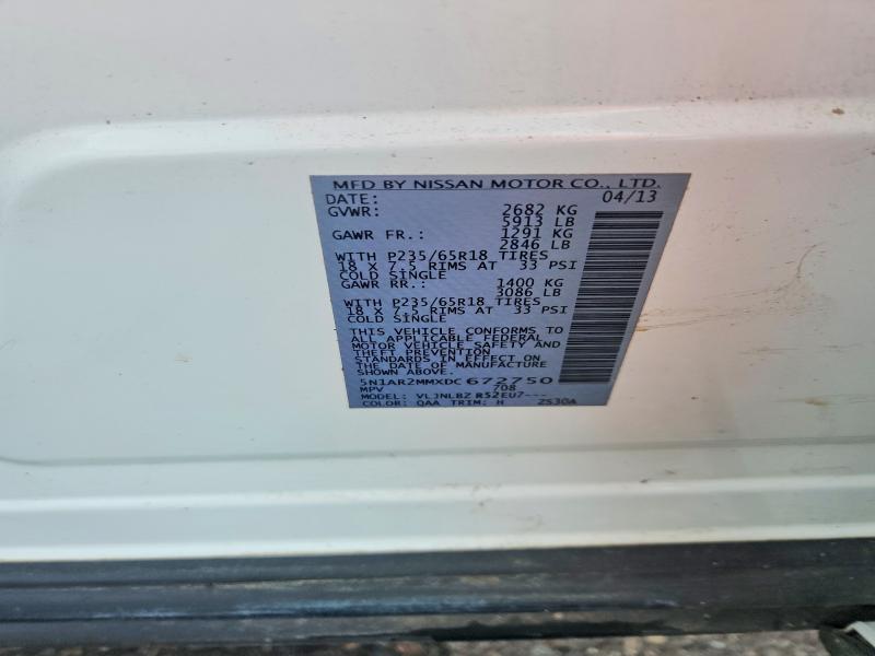Aukcja sprzedaży 2013 Nissan Pathfinder, vin: 5N1AR2MMXDC672750, numer aukcji: 61782716