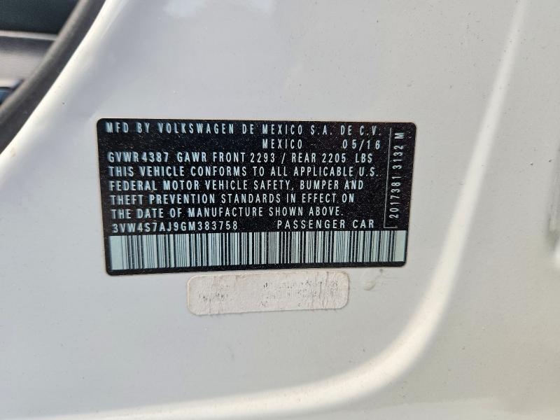 59890686 :رقم المزاد ، 3VW4S7AJ9GM383758 vin ، 2016 Volkswagen Jetta مزاد بيع