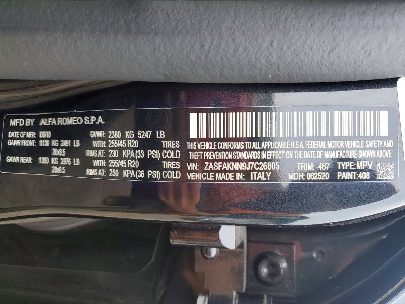 2018 Alfa Romeo Stelvio მანქანა იყიდება აუქციონზე, vin: ZASFAKNN9J7C26805, აუქციონის ნომერი: 61533566