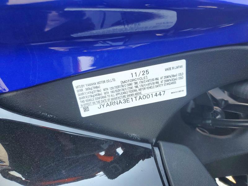 2026 Yamaha Yzf890 მანქანა იყიდება აუქციონზე, vin: JYARNA3E1TA001447, აუქციონის ნომერი: 61276806