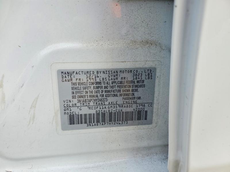 2017 Nissan Sentra მანქანა იყიდება აუქციონზე, vin: 3N1AB7AP7HY246373, აუქციონის ნომერი: 63047506