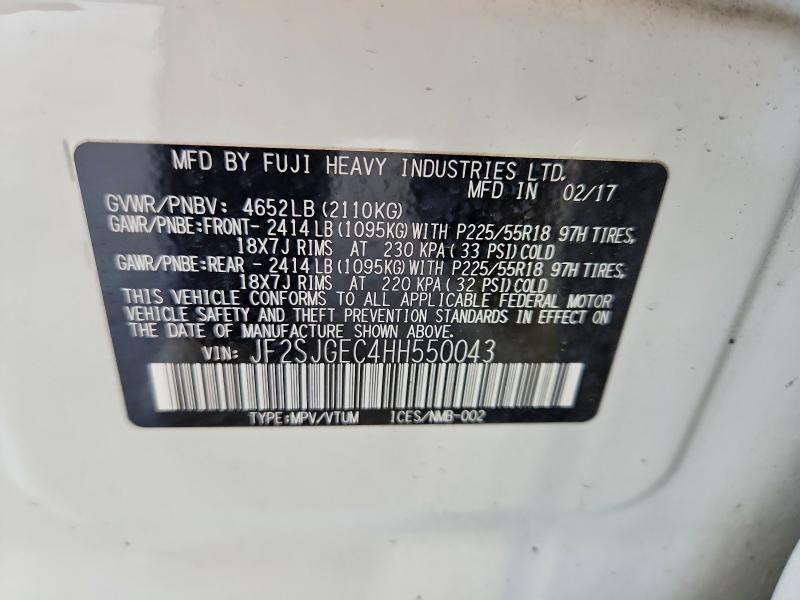 2017 Subaru Forester მანქანა იყიდება აუქციონზე, vin: JF2SJGEC4HH550043, აუქციონის ნომერი: 60832956